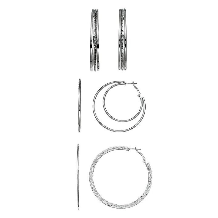 Mudd&reg; Textured & Layered Nickel Free Hoop Earring Set, Women's, Multicolor