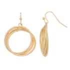 Gold Tone Textured Nickel Free Triple Hoop Drop Earrings, Women's