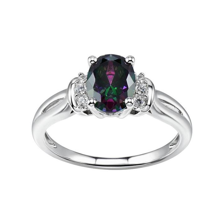 Diamonluxe Sterling Silver 2 1/5 Carat T.w. Simulated Diamond Ring, Women's, Size: 7, Green