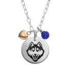 Fiora Crystal Sterling Silver Connecticut Huskies Team Logo & Heart Pendant Necklace, Women's, Size: 16, Multicolor
