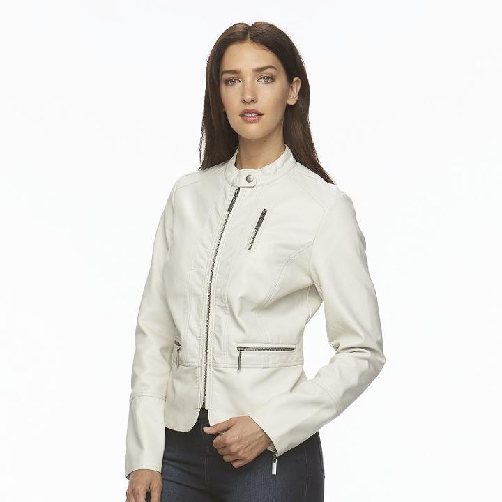 Women's Apt. 9&reg; Faux-leather Peplum Jacket, Size: Large, White