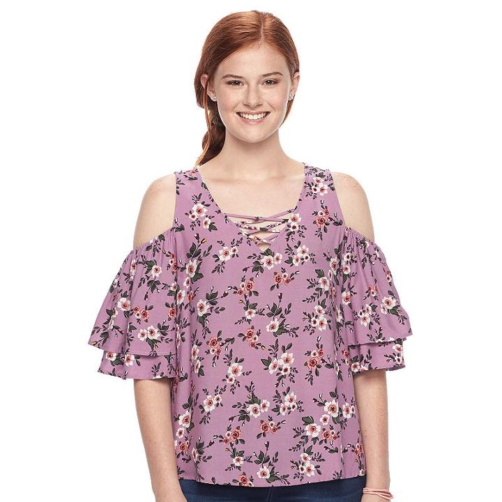 Juniors' So&reg; Crisscross Cold-shoulder Top, Teens, Size: Xs, Purple Oth