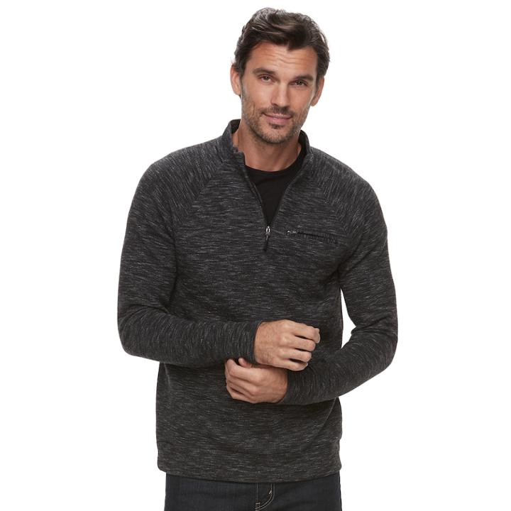 Men's Marc Anthony Slim-fit Marled Quarter-zip Pullover, Size: Xl Tall, Black