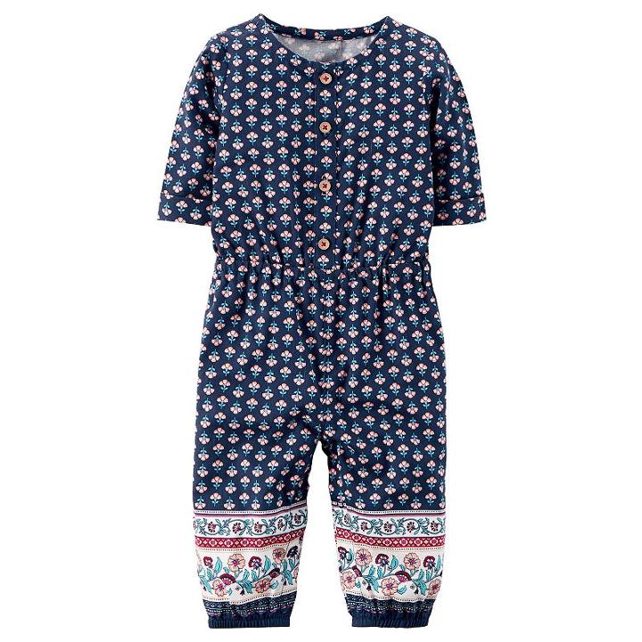 Baby Girl Carter's Geometric Henley Jumpsuit, Size: 24 Months, Blue