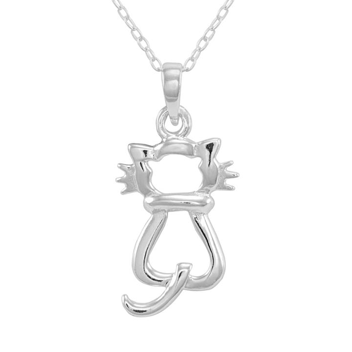 Sterling Silver Cat Pendant, Women's, Size: 18, Grey