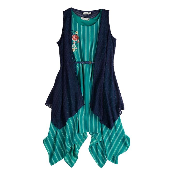 Plus Size Girls 7-16 Knit Works 2-piece Sharkbite Dress And Vest Set, Size: 18 1/2, Green