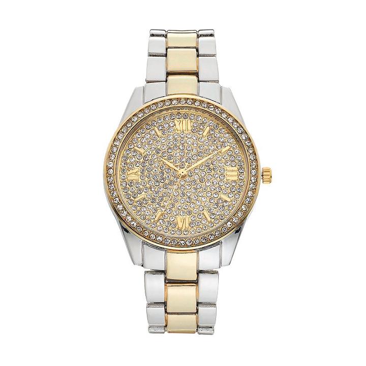 Women's Crystal Pave Two Tone Watch, Size: Large, Multicolor