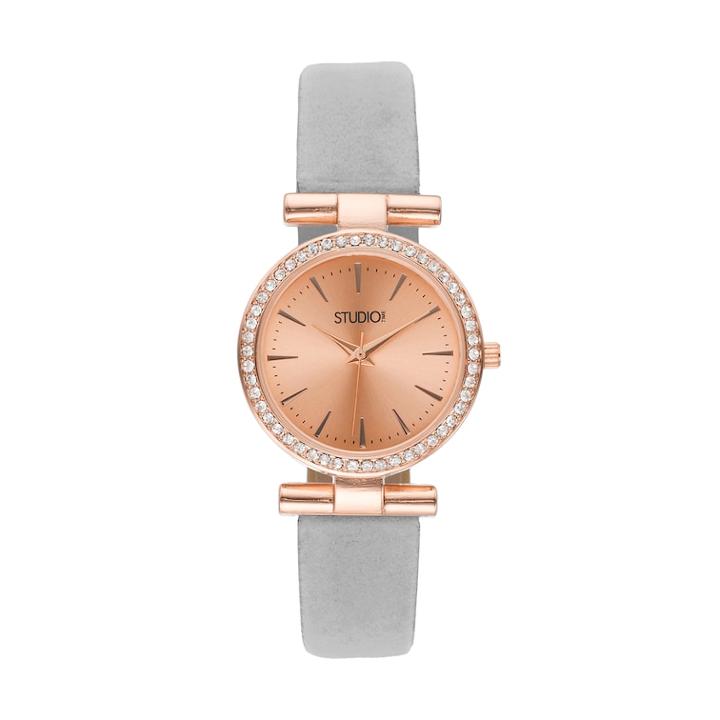 Studio Time Women's Crystal Leather Watch, Size: Medium, Grey