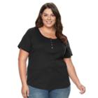 Croft & Barrow, Plus Size &reg; Henley Tee, Women's, Size: 4xl, Black