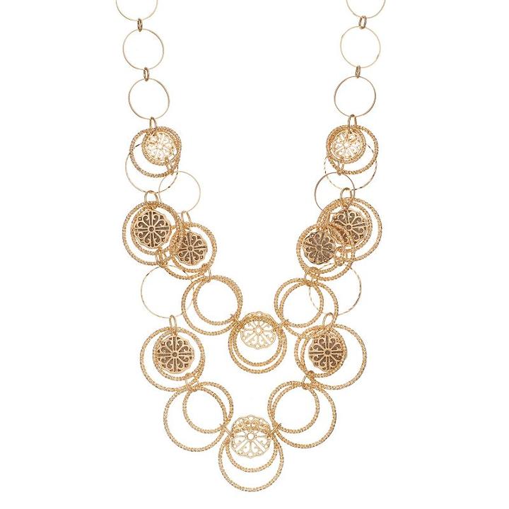 Filigree Medallion Circle Link Double Strand Necklace, Women's, Multicolor