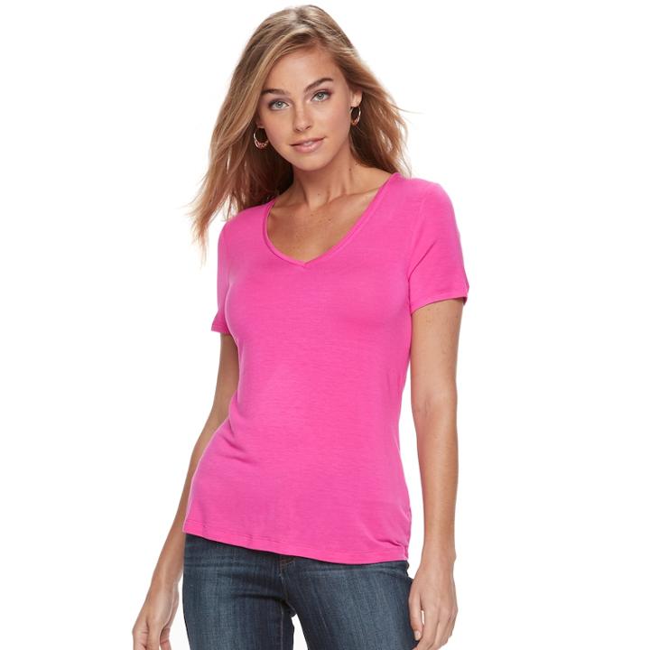 Women's Apt. 9&reg; Essential V-neck Tee, Size: Medium, Med Pink
