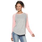 Juniors' So&reg; Long Sleeve Baseball Tee, Teens, Size: Large, Black