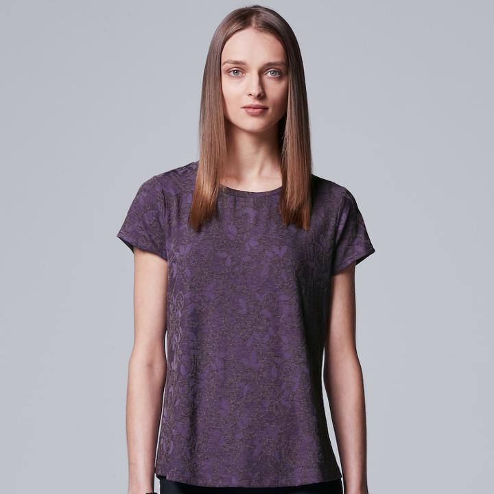 Petite Simply Vera Vera Wang Jacquard Tee, Women's, Size: Xs Petite, Med Purple