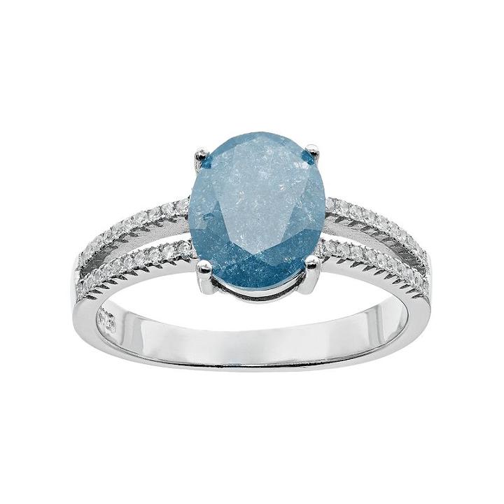 Sterling Silver Ice Cubic Zirconia Oval Ring, Women's, Size: 7, Blue