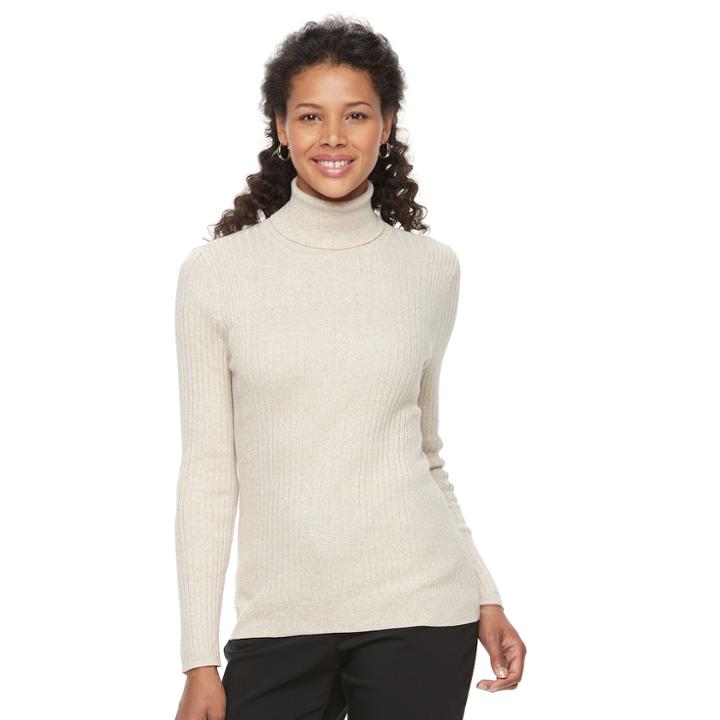 Women's Croft & Barrow&reg; Essential Ribbed Turtleneck Sweater, Size: Xs, Beig/green (beig/khaki)
