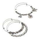 Dog Charm Bangle Bracelet Set, Women's, Grey