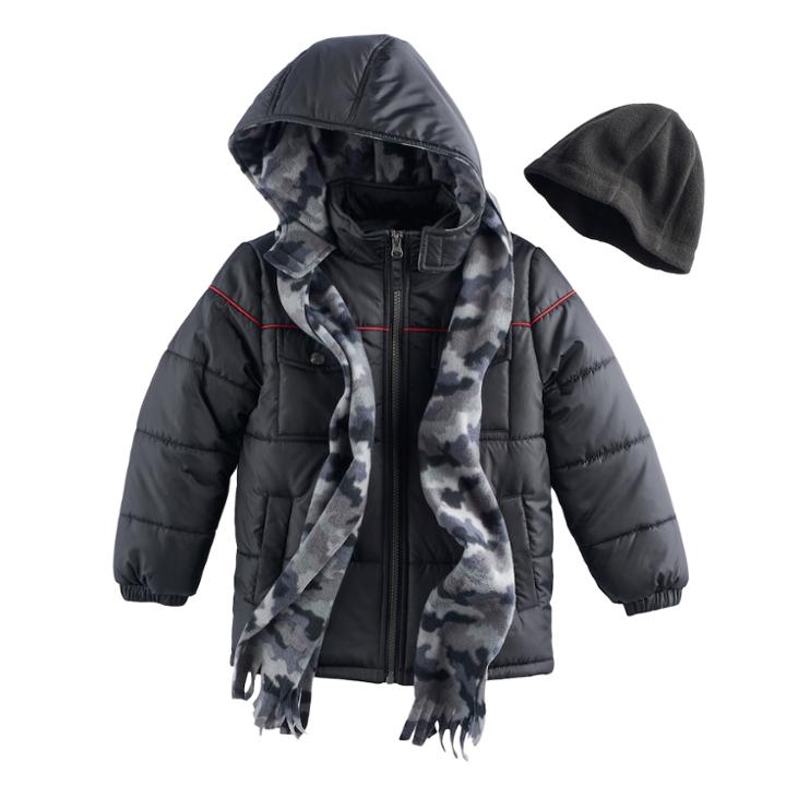 Boys 4-7 I-extreme 3-pc. Colorblock Puffer Jacket, Camouflaged Hat & Scarf Set, Size: 6, Black