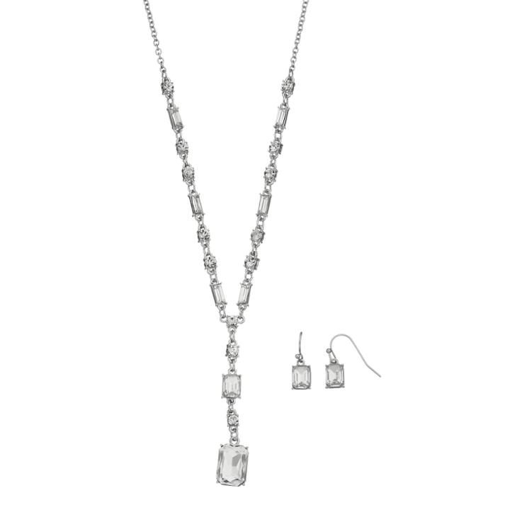 Baguette Y Necklace & Drop Earring Set, Women's, Silver
