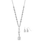 Baguette Y Necklace & Drop Earring Set, Women's, Silver