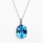 Sterling Silver Blue Topaz And Diamond Accent Oval Pendant, Women's, Size: 18