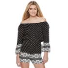 Juniors' Mudd&reg; Print Off The Shoulder Romper, Girl's, Size: Medium, Black