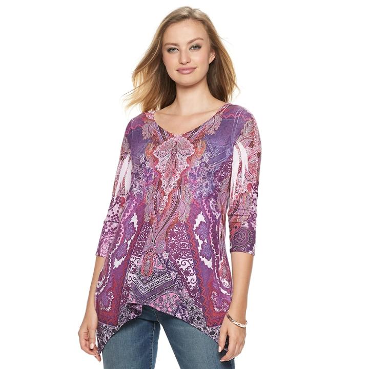 Women's World Unity Shark-bite Printed Tunic, Size: Xl, Purple