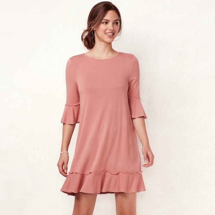 Women's Lc Lauren Conrad Ruffled T-shirt Dress, Size: Xxl, Med Pink