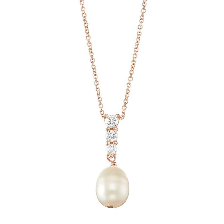 Lily & Lace 14k Rose Gold Plated Freshwater Cultured Pearl & Cubic Zirconia Drop Pendant, Women's, Size: 18, White