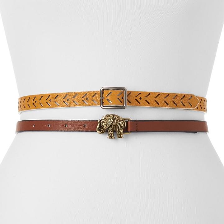 Sonoma Goods For Life&trade; Elephant Buckle Reversible Belt Set, Size: Large, Med Beige