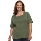 Plus Size Croft & Barrow&reg; Squareneck Elbow Sleeve Tee, Women's, Size: 1xl, Dark Green