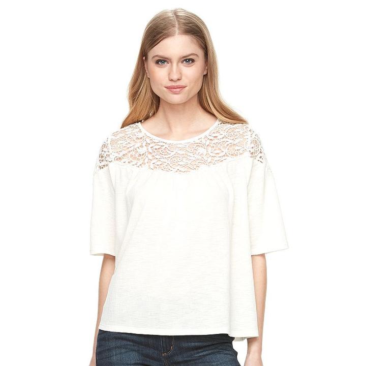 Women's Apt. 9&reg; Textured Crochet Tee, Size: Large, White