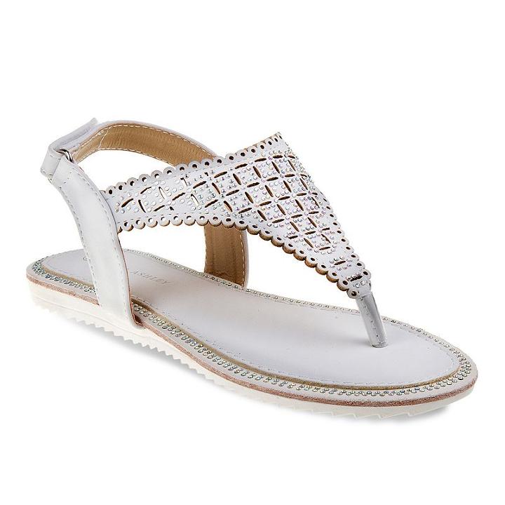 Laura Ashley Girls' Rhinestone Slingback Sandals, Girl's, Size: 3, White