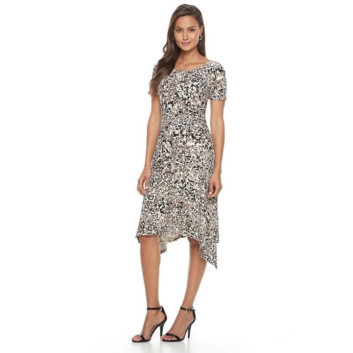 Women's Dana Buchman Printed Shark-bite Hem Dress, Size: Xl, Beig/green (beig/khaki)