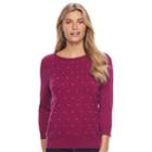 Women's Elle&trade; Beaded Crewneck Sweater, Size: Small, Dark Pink