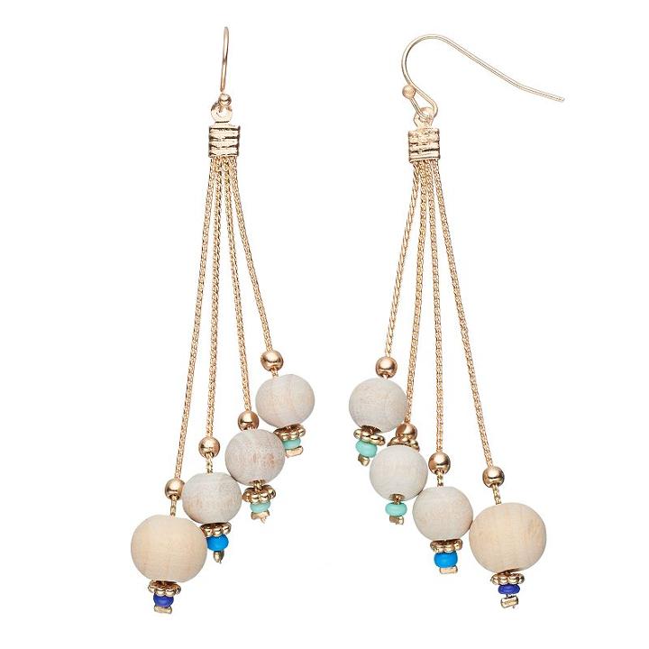 Wooden Bead Nickel Free Asymmetrical Drop Earrings, Women's, Multicolor