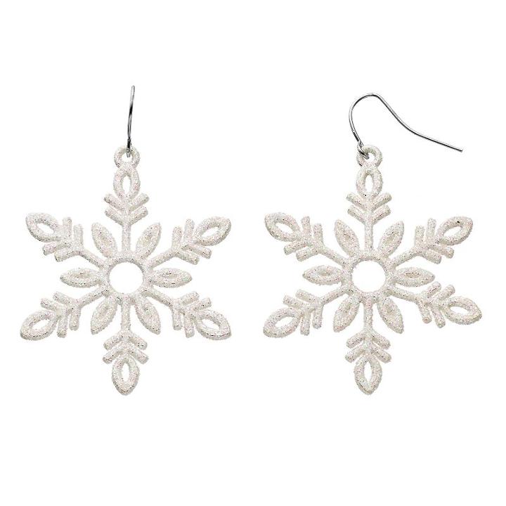 Glittery Snowflake Drop Earrings, Women's, White