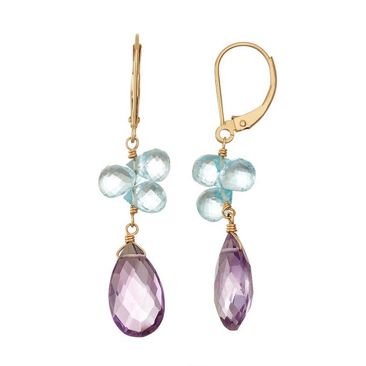 14k Gold Amethyst & Blue Topaz Briolette Drop Earrings, Women's, Multicolor
