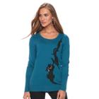 Women's Apt. 9&reg; Sequin Applique Crewneck Sweater, Size: Xl, Turquoise/blue (turq/aqua)