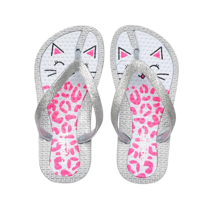 Girls 4-16 Kitty Cat Glitter Thong Flip Flop Sandals, Size: 10/11, Grey