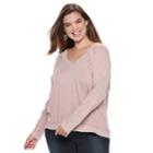 Juniors' Plus Size Mudd&reg; Lace-up Sweatshirt, Teens, Size: 2xl, Brt Pink