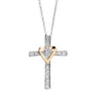 1/10 Carat T.w. Diamond 18k Gold Over Silver And Sterling Silver Cross Pendant Necklace, Women's, Size: 18, White