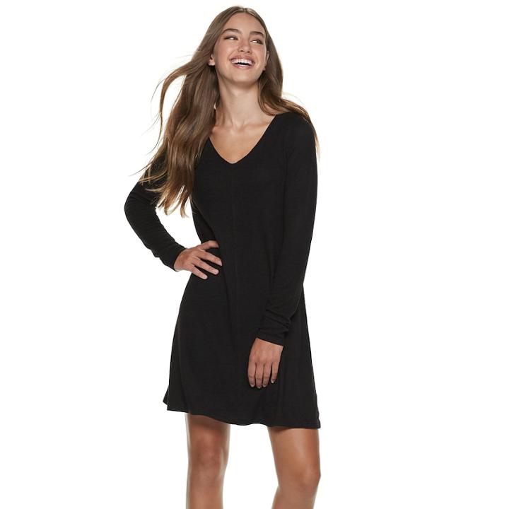 Juniors' So&reg; Cozy Swing Dress, Teens, Size: Large, Black