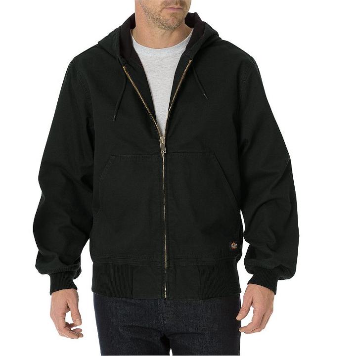 Men's Dickies Sanded Duck Thermal Lined Hooded Jacket, Size: Xxl, Black
