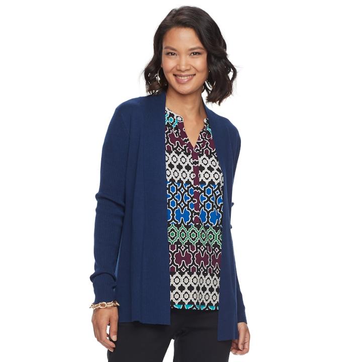 Women's Dana Buchman Ribbed Open-front Cardigan, Size: Small, Blue (navy)