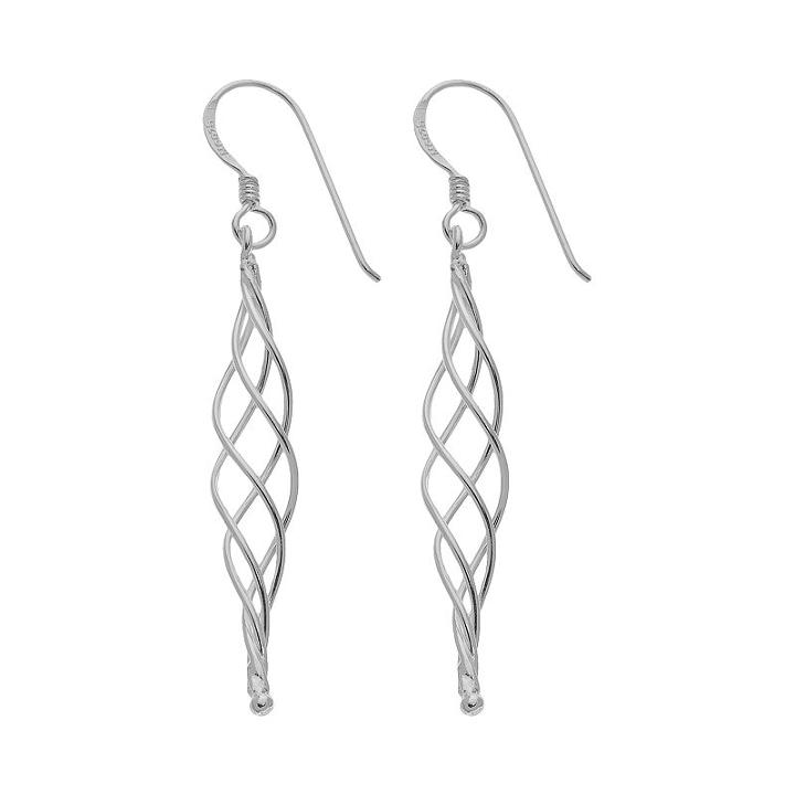 Sterling Silver Spiral Cage Drop Earrings, Women's, Grey