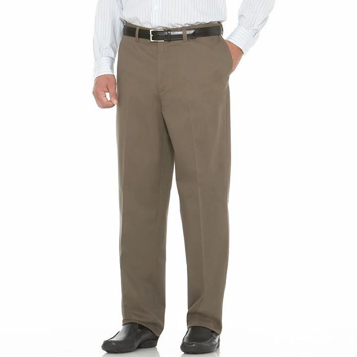 Men's Savane Performance Straight-fit Easy-care Flat-front Chinos, Size: 36x31, Brown