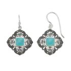 Silver Luxuries Simulated Turquoise & Marcasite Filigree Square Drop Earrings, Women's, Blue
