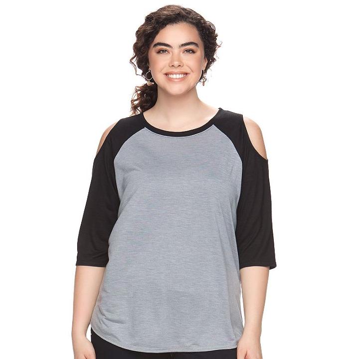 Juniors' Plus Size So&reg; Print Cold-shoulder Tee, Teens, Size: 2xl, Med Grey