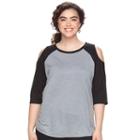 Juniors' Plus Size So&reg; Print Cold-shoulder Tee, Teens, Size: 2xl, Med Grey