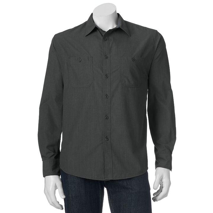 Men's Croft & Barrow&reg; Classic-fit Heathered Button-down Field Shirt, Size: Small, Dark Grey